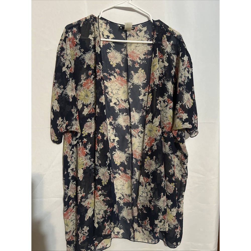 Try This Navy Floral Open Front Duster Kimono Size L/XL